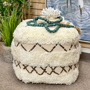 White Fuzzy Pouf