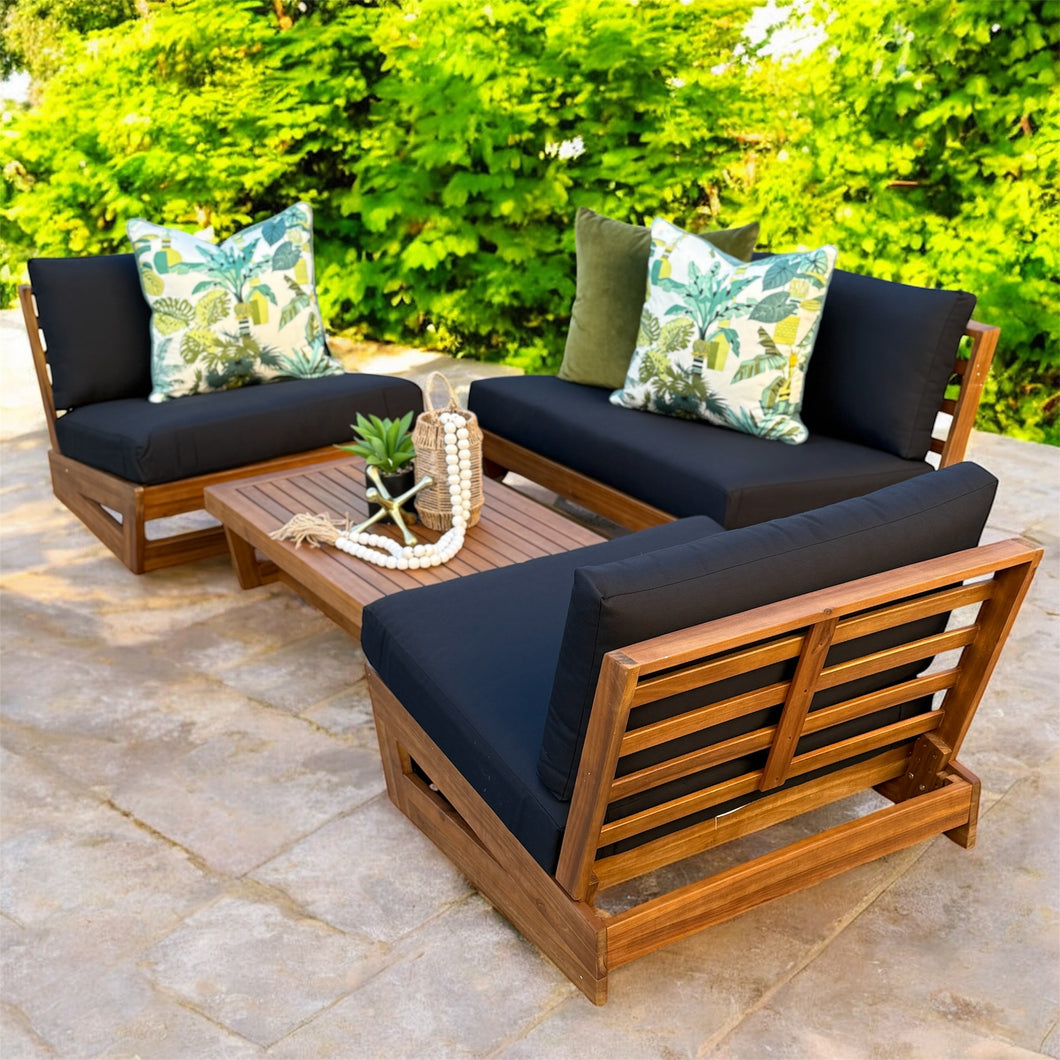 4PC Wood/Black Outdoor Seating Set