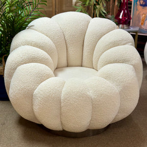 White Boucle Swivel Chair