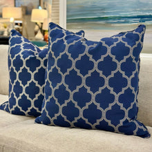 Load image into Gallery viewer, Quatrefoil Blue Down Pillow
