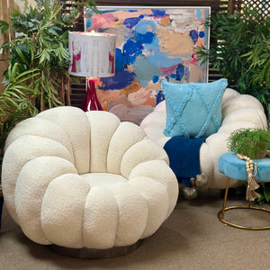 White Boucle Swivel Chair