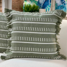Load image into Gallery viewer, Green/White Fringe Pillow
