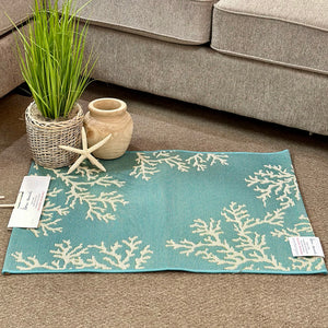 Aqua & White Sea Life Washable Rug