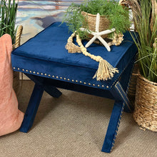 Load image into Gallery viewer, Blue Velvet Ottoman
