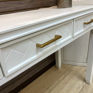 White Console/Desk w/ Gold Pulls