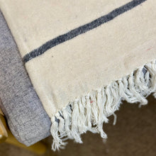Load image into Gallery viewer, Ivory/Grey Stipe Fringe Throw
