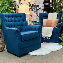 Load image into Gallery viewer, Blue Tufted  Swivel Glider
