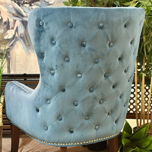 Blue Velvet Tufted Back Chair