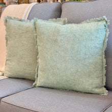 Load image into Gallery viewer, Aqua Linen Fringe Pillow
