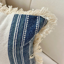 Load image into Gallery viewer, Blue/Ivory Fringe Pillow

