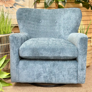 Blue Chenille Swivel Glider