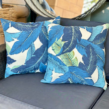 Load image into Gallery viewer, Blue/Green Tropical Leaf Pillow
