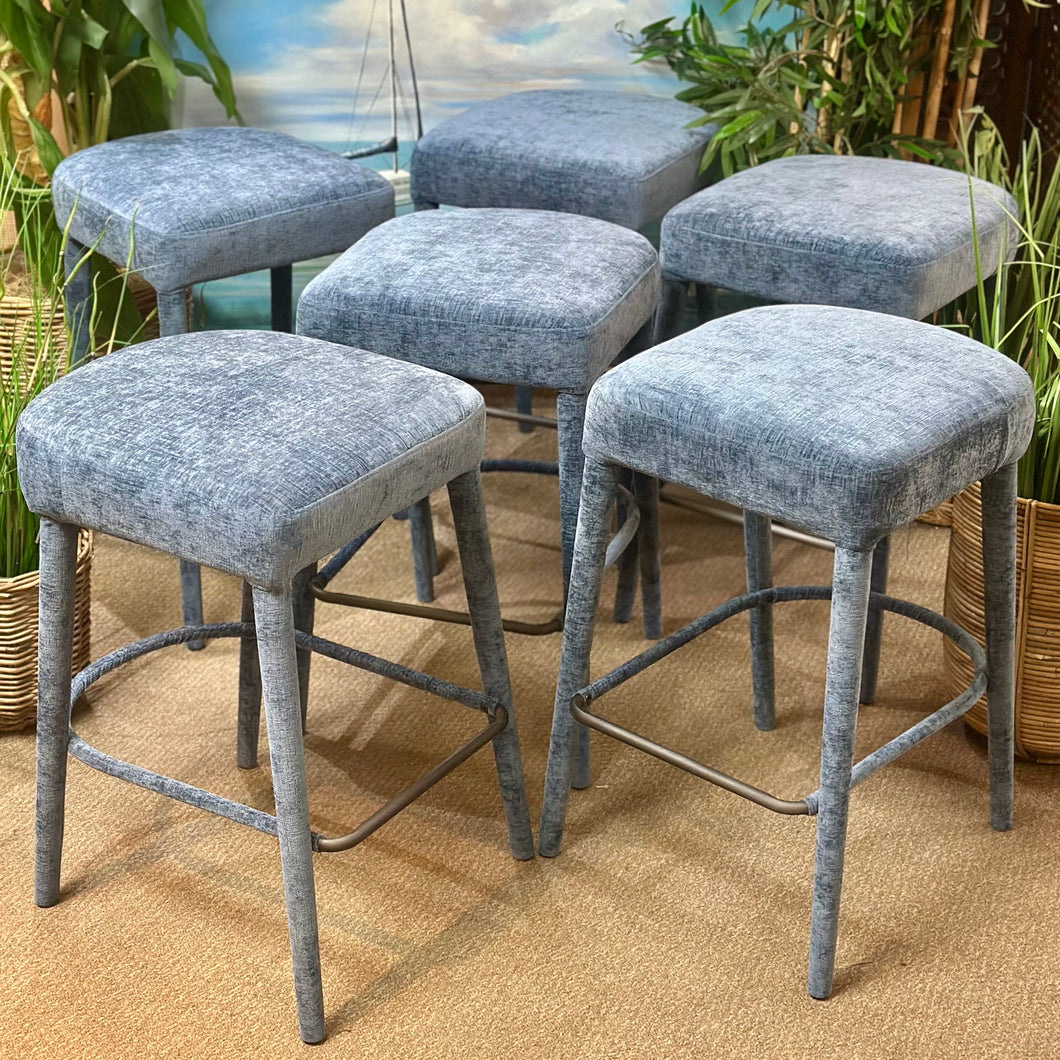 Blue Upholstered Counter Stool