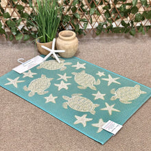 Load image into Gallery viewer, Aqua/Tan Sea Turtle Washable Rug
