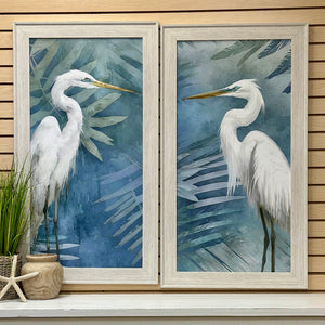 Egret W/Blue Leaves I