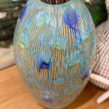 Load image into Gallery viewer, Blue Vase W/Faux Leaves
