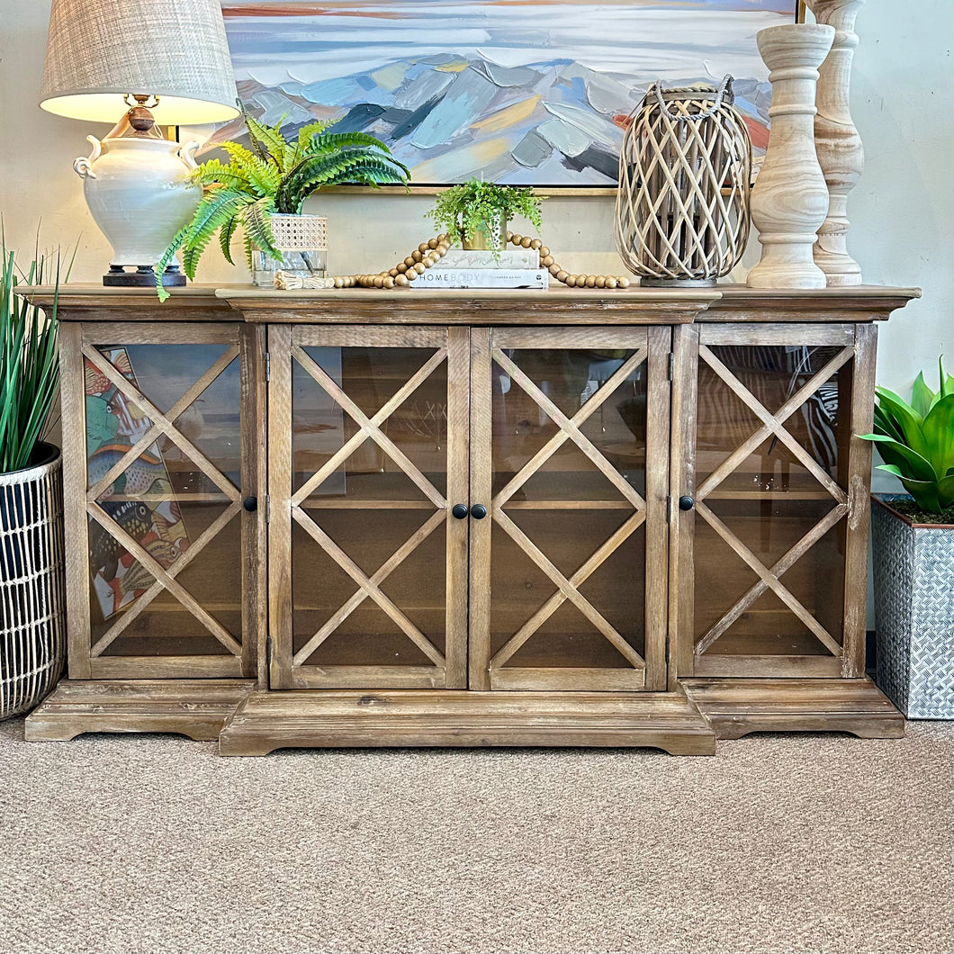 Imperfect Natural Finish Breakfront Cabinet