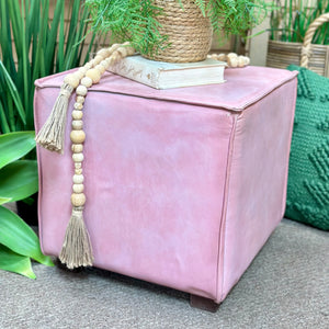 Pink Leather Ottoman