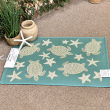 Load image into Gallery viewer, Aqua/Tan Sea Turtle Washable Rug
