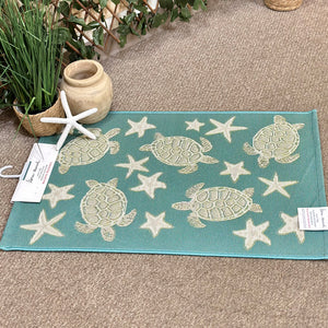 Aqua/Tan Sea Turtle Washable Rug