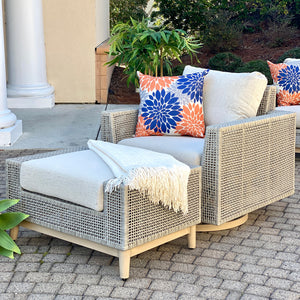 Lt Beige Outdoor Swivel Chair & Ottoman