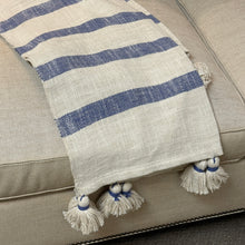 Load image into Gallery viewer, White/Blue Striped Throw
