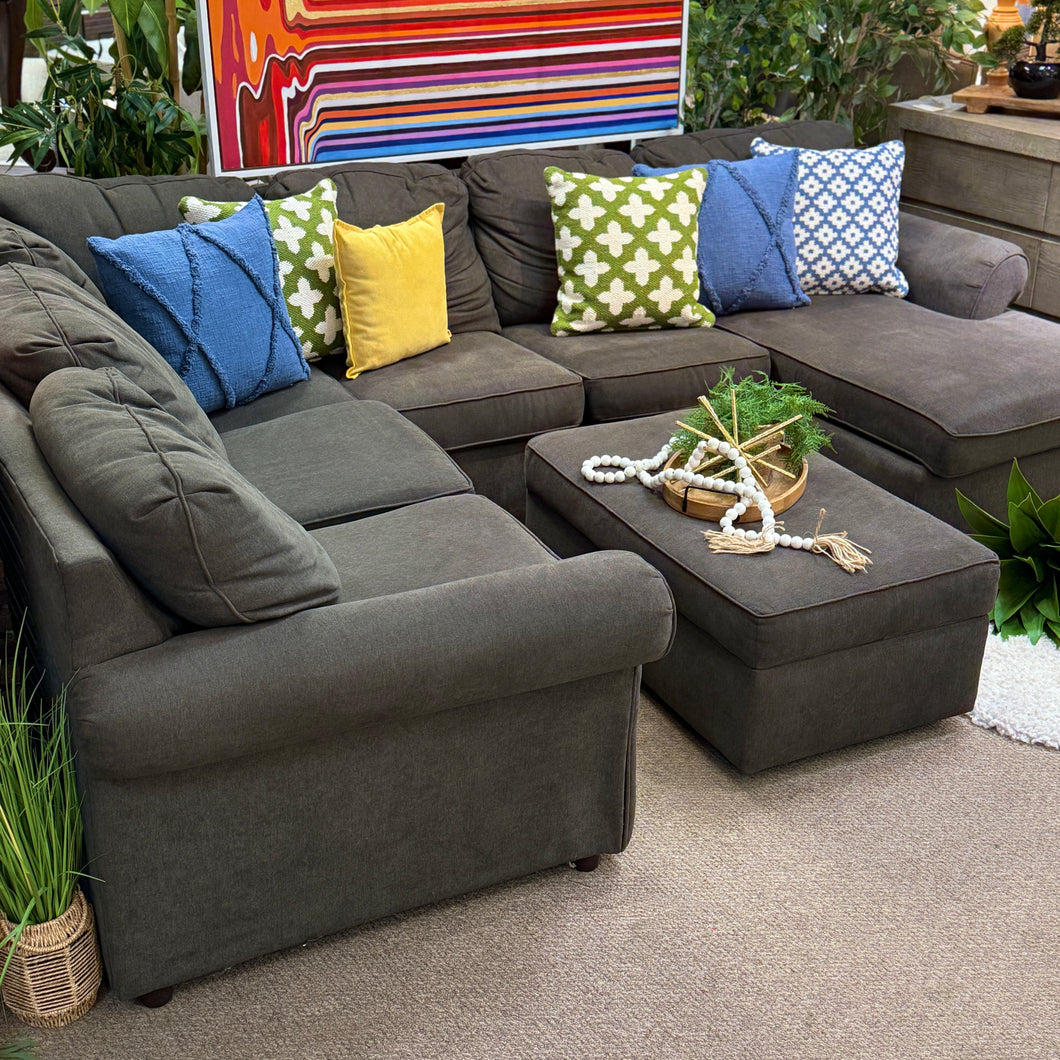 6PC Charcoal Grey Sectional W/Otto