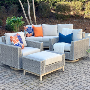 Lt Beige Outdoor Swivel Chair & Ottoman