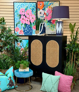 2DR Black Cane Cabinet