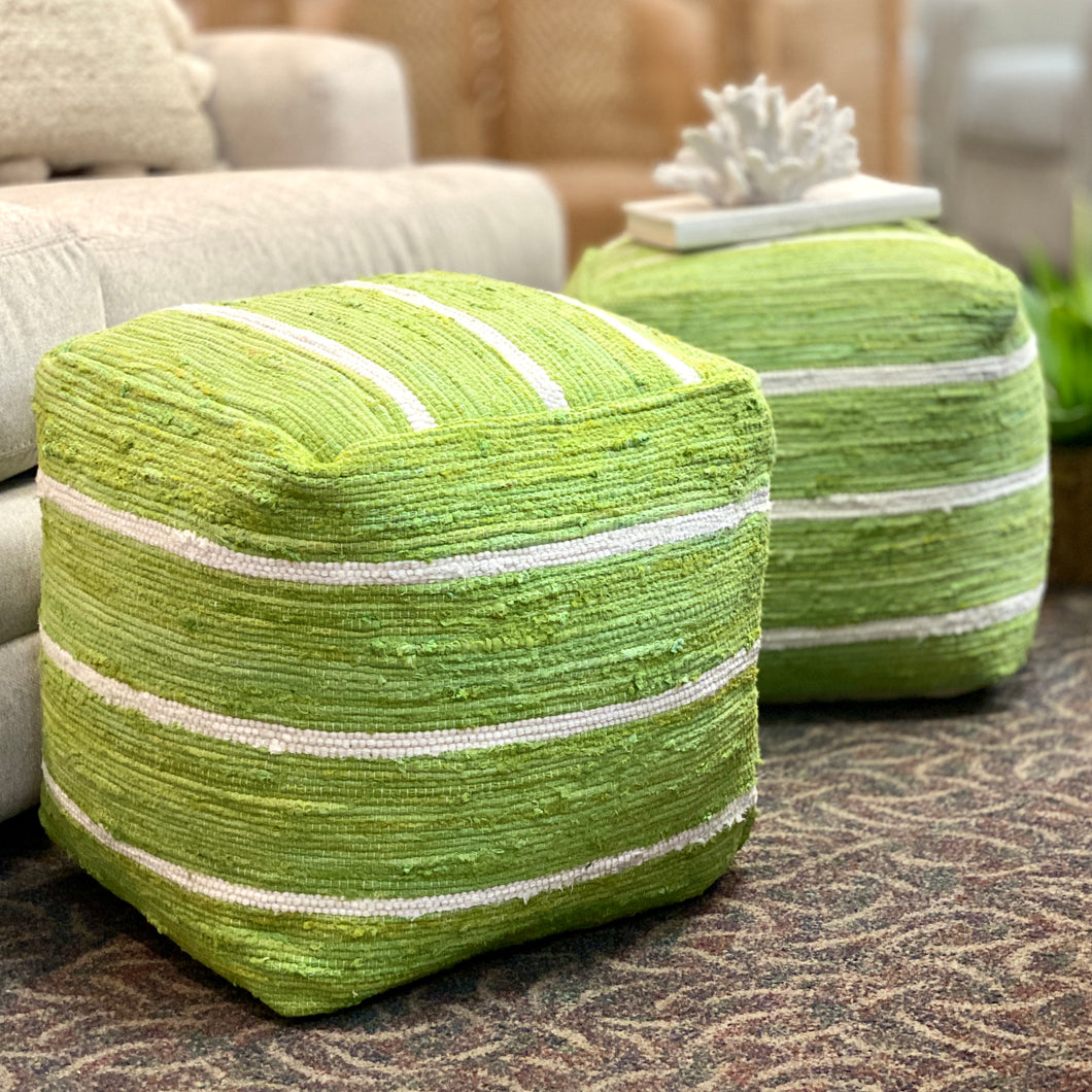 Green & White Pouf