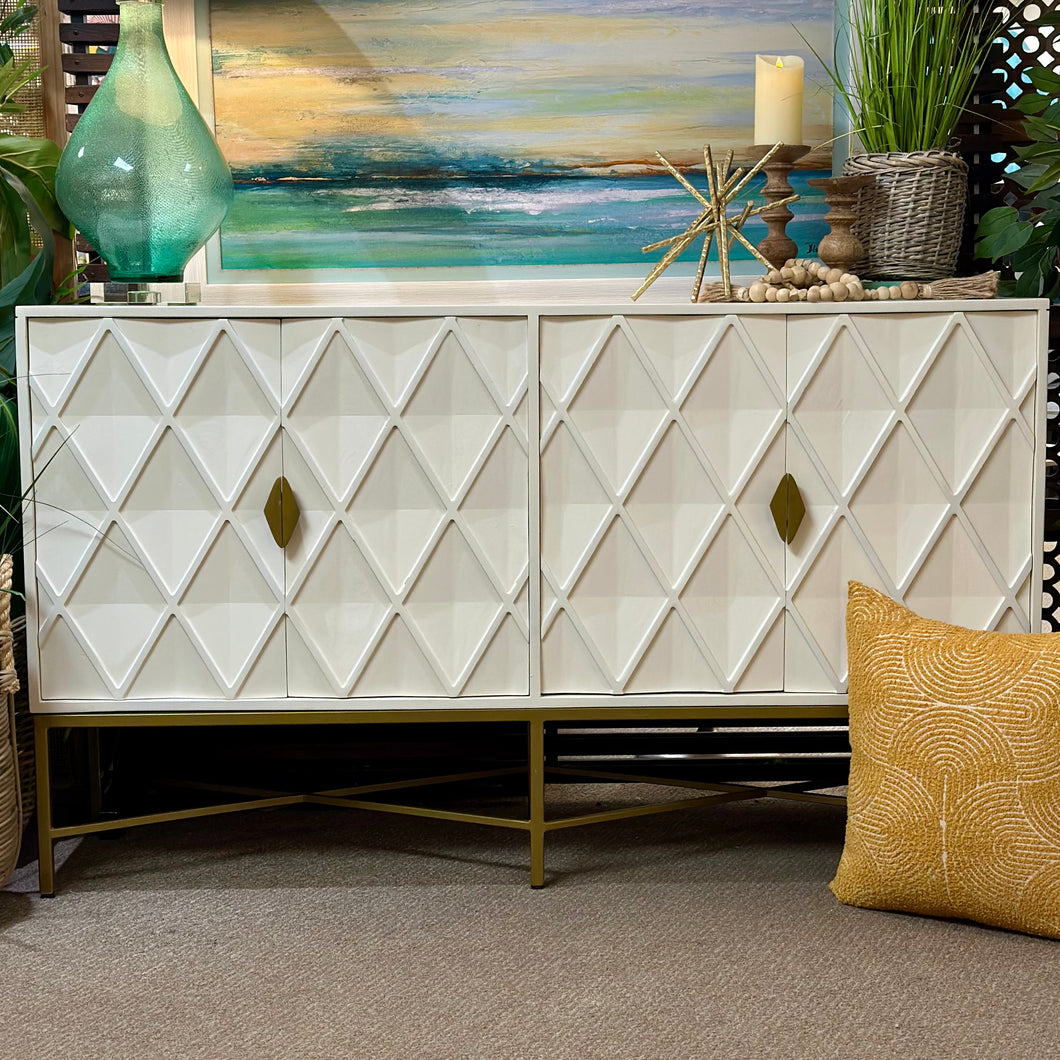 White Geometric Door Cabinet