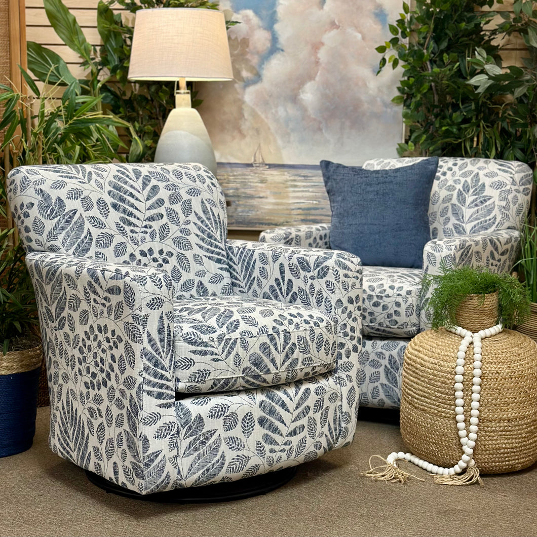Blue Leaf Print Swivel Glider