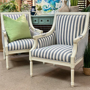 Blue Striped Accent Chair