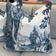Load image into Gallery viewer, Blue/White Toile Down Pillow
