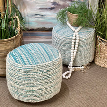 Load image into Gallery viewer, Aqua &amp; Ivory Rounded Pouf
