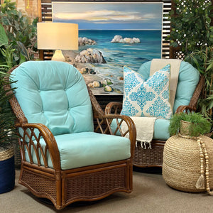 Aqua/Rattan Swivel Rocker