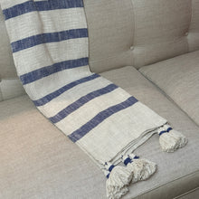 Load image into Gallery viewer, White/Blue Striped Throw
