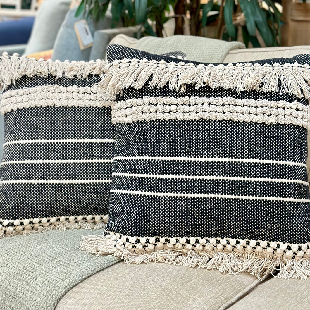 Blue/Beige Fringe Pillow