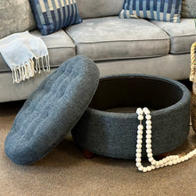 Load image into Gallery viewer, Round Blue Storage Ottoman
