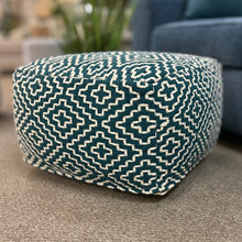 Load image into Gallery viewer, Turquoise &amp; White Pouf
