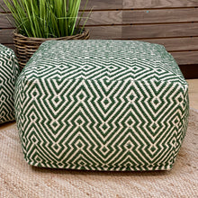 Load image into Gallery viewer, Green &amp; White Geometric Pouf
