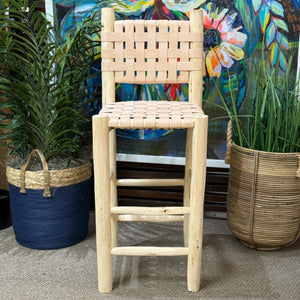 Set/2 Woven Leather Counter Stools