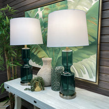 Load image into Gallery viewer, Emerald Glass and Steel Lamp
