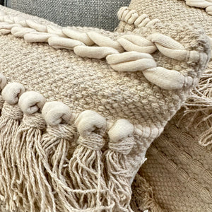 Light Beige Fringe Pillow