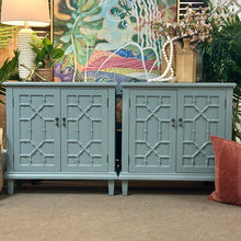 Load image into Gallery viewer, Teal Fretwork Cabinet
