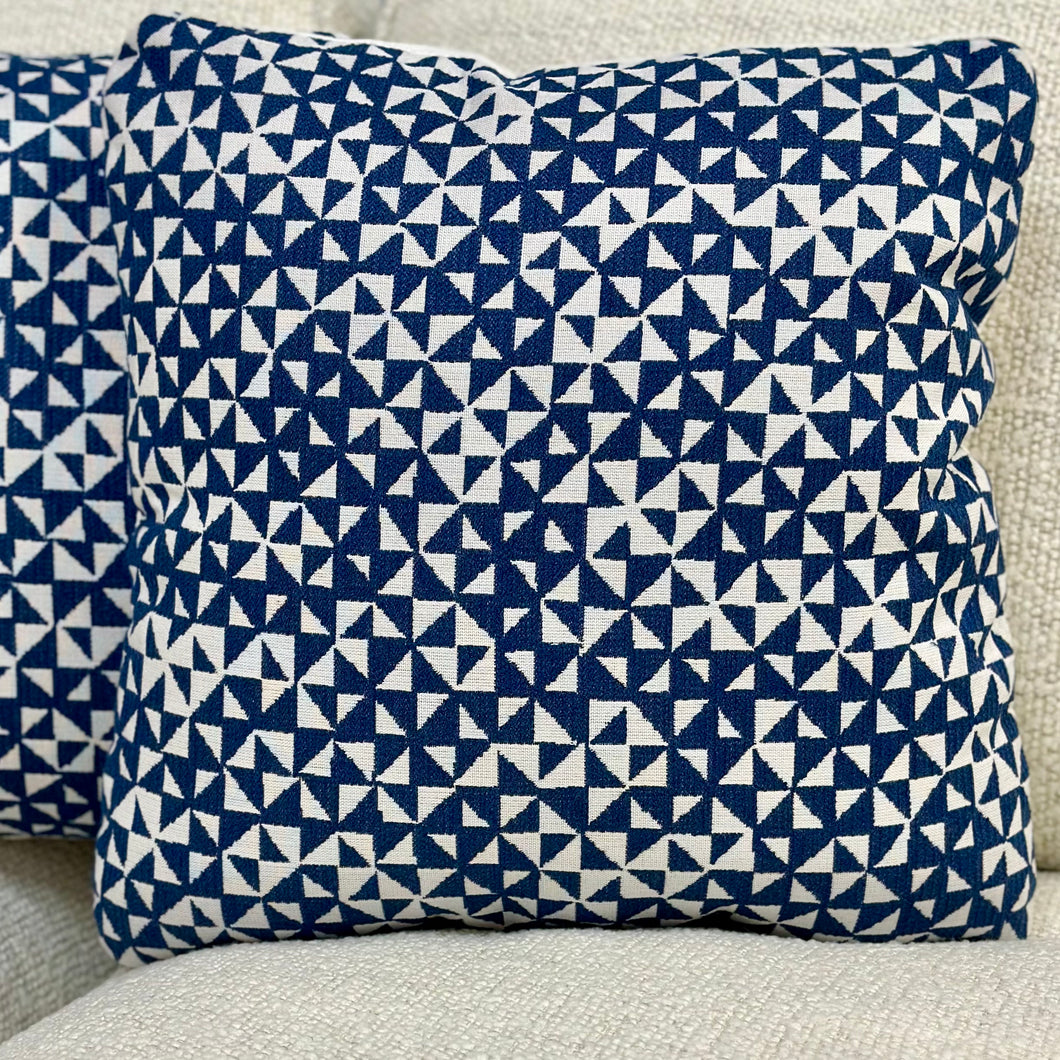 Blue Geometric Outdoor Pillow