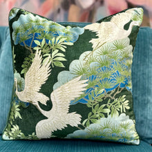 Load image into Gallery viewer, Green Crane Motif Pillow
