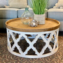 Load image into Gallery viewer, Round Wood &amp; White Lattice Coffee Table
