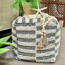 Load image into Gallery viewer, Beige Fringe &amp; Black Pouf
