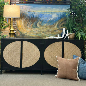 Black Metal/Rattan Sideboard
